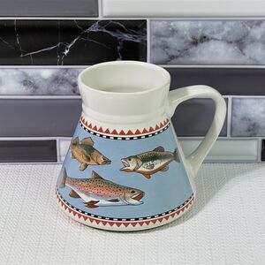 VINTAGE Cape Shore Inc. FISH Ceramic Travel Coffee Mug White Tapered Trout Bass